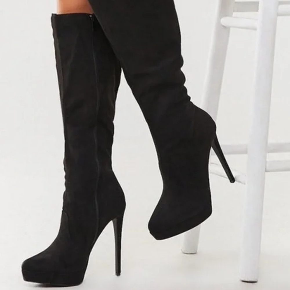 Black Suede Knee High Stiletto Boots Size 5.5
